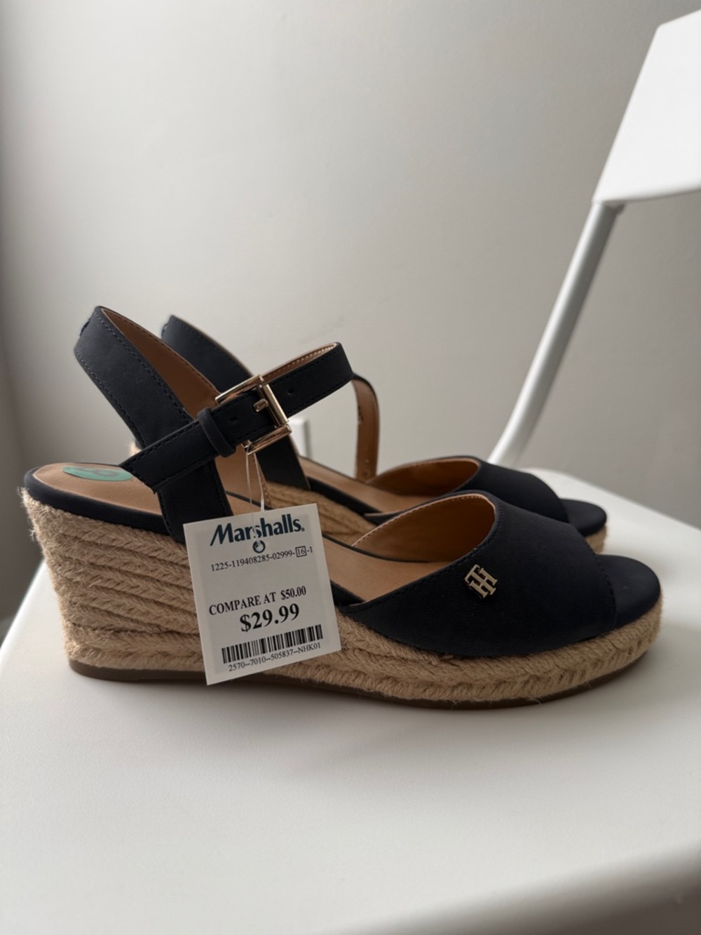Tommy Hilfiger Black Jute Espadrille Wedge Sandals